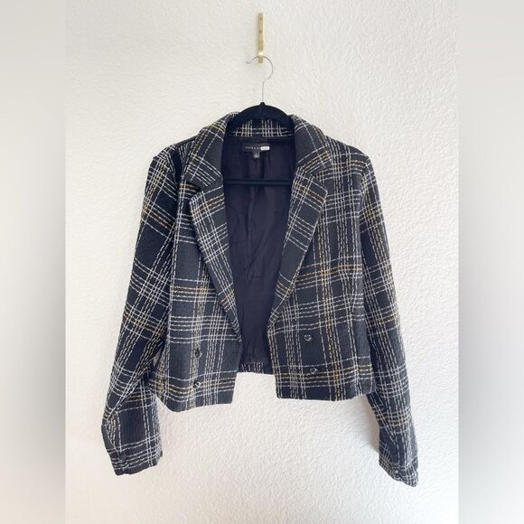 Slate & Willow Jacket Coat Cardigan  Black Tweed Business Cocktail Preppy L - Picture 6 of 8